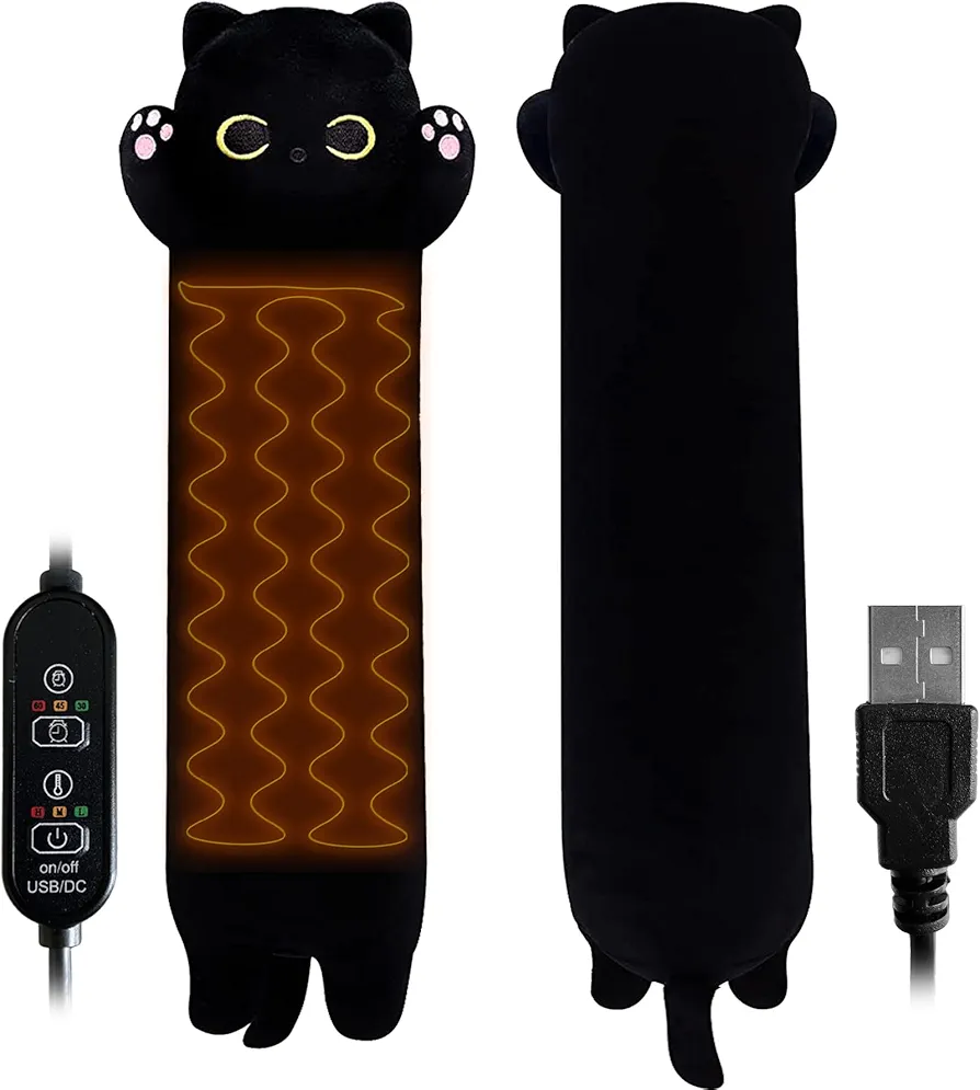 Heating Pads for Period Cramps & Menstrual Pain Relief, Portable Cute Stuffed Animal Heat Pad USB Powered for Car Travel, Gift for Women Mom Teen Girls Birthday(Black cat)