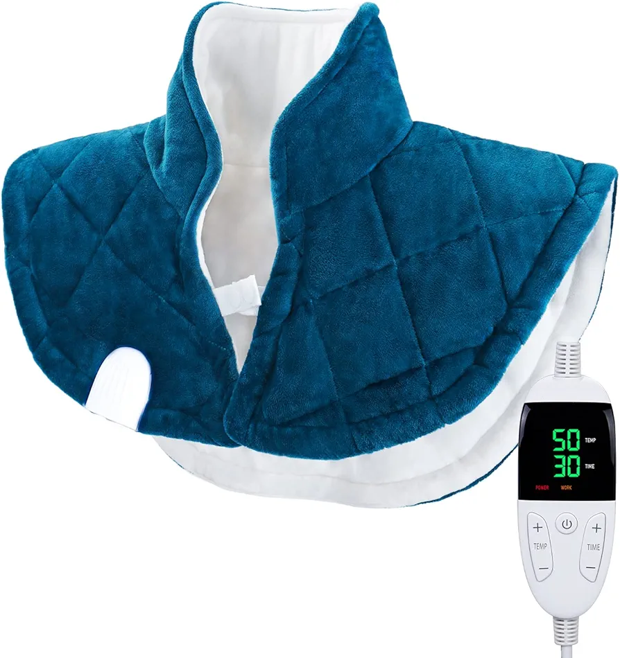 Heating Pad for Neck and Shoulders, King Size Heating Pad for Back/Waist/Shoulder/Neck Pain and Cramps Relief - Moist and Dry Heat Therapy with Auto-Off Hot Heated Pad Blue