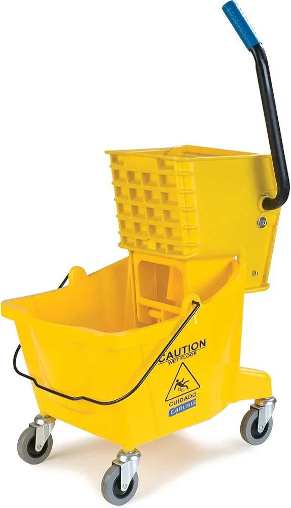 Carlisle FoodService Products Mop Bucket with Side-Press Wringer for Floor Cleaning, Restaurants, Offices, And Janitorial Use, Polyproylene, 26 Quarts, Yellow