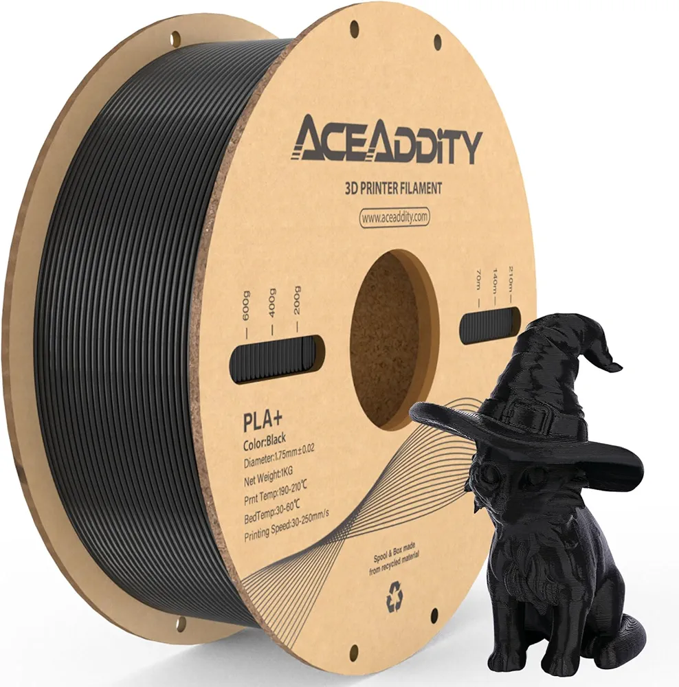 PLA+ Filament 1.75mm, Tougher and Stronger 3D Printer Filament, Dimensional Accuracy +/- 0.02mm, 1KG Spool(2.2lbs) 3D Printing Filament, 1KG Black