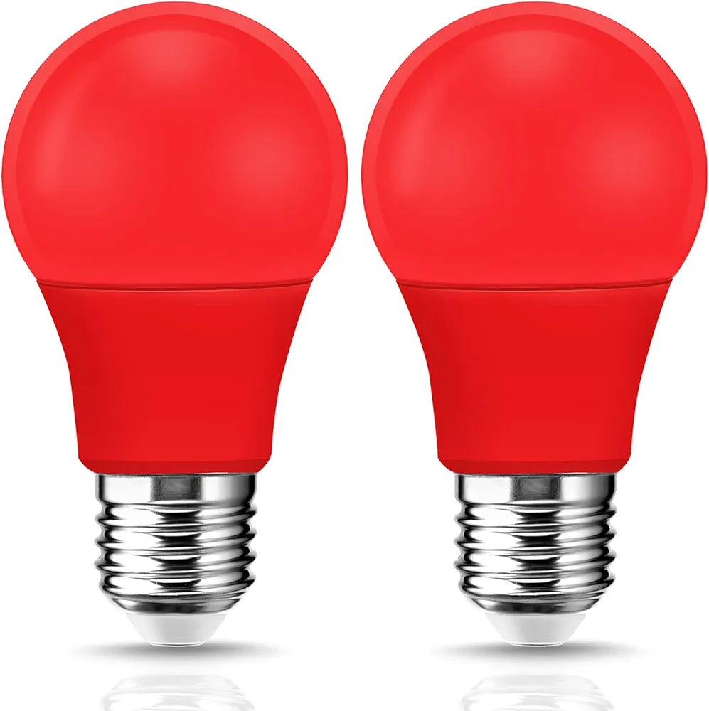EvaStary LED Red Light Bulb 60W Equivalent, A19 LED E26 Base Red Color Light Bulbs, 9W Red LED Bulb for Halloween, Christmas Decoration, Party, Bars, Porch Lights, Holiday Mood Lighting, Pack of 2