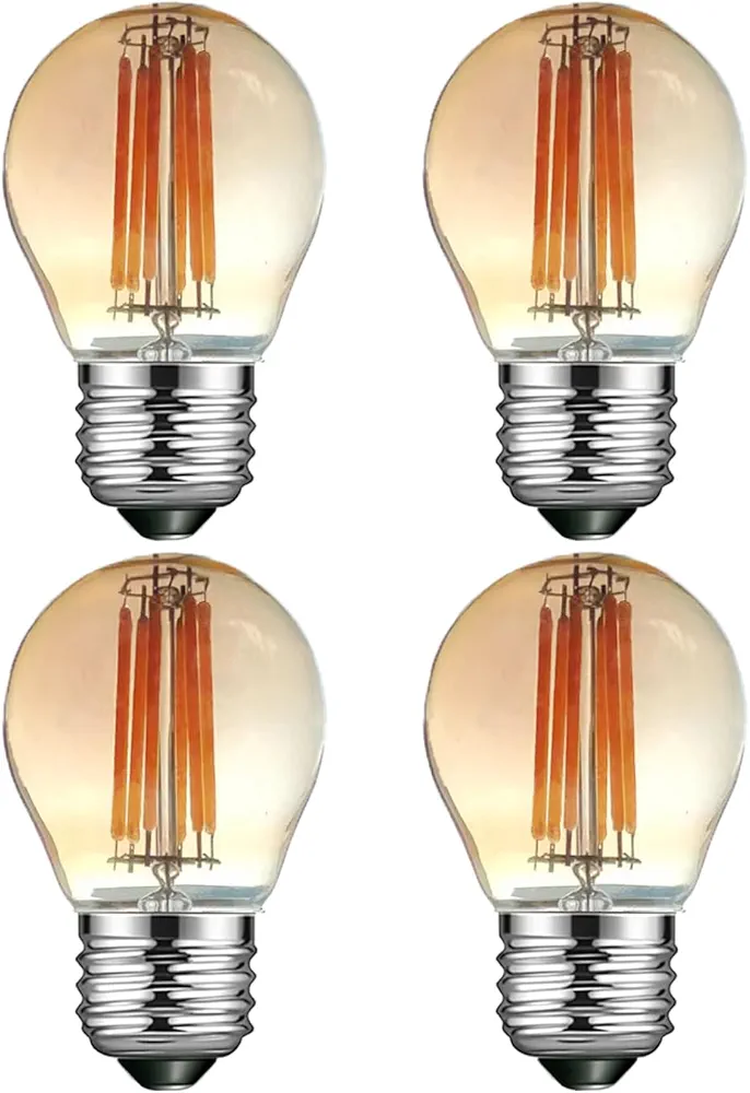 G14 Small Dusk to Dawn Edison Light Bulbs, 4W=40W, Replace A15, Vintage Amber Glass, 400LM Warm Light, Auto On/Off Light Sensing LED Filament Bulb Outdoor, E26, 4-Pack, HQ-H039
