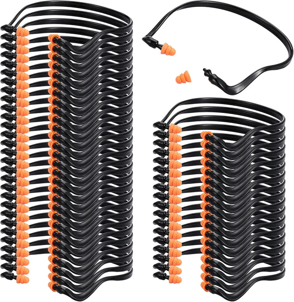 LEIFIDE 48 Pcs Banded Ear Plugs for Shooting Range Silicone Reusable Ear Protection Plugs Noise Cancelling Lightweight Earplug for Hearing Protection Sleeping Work Construction Concerts Reduction