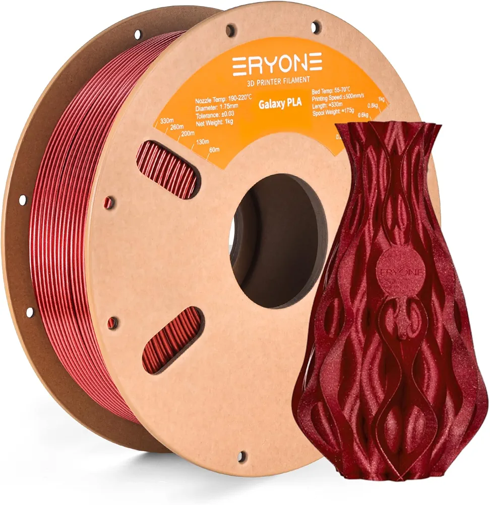 ERYONE Sparkly Glitter Shining PLA Filament for 3D Printer, 1.75mm +/-0.03mm, 1kg(2.2LBS)/Spool, Red