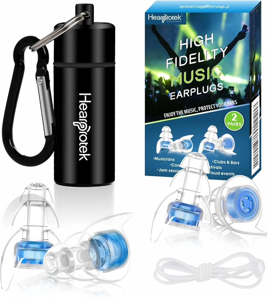 Hearprotek Concert Ear Plugs, 2Pairs Reusable high Fidelity Musician Ear Plugs for Concerts Loud Music-Noise Reduction Ear Protection earplugs for Rave,Festival,Music,Tinnitus Relief