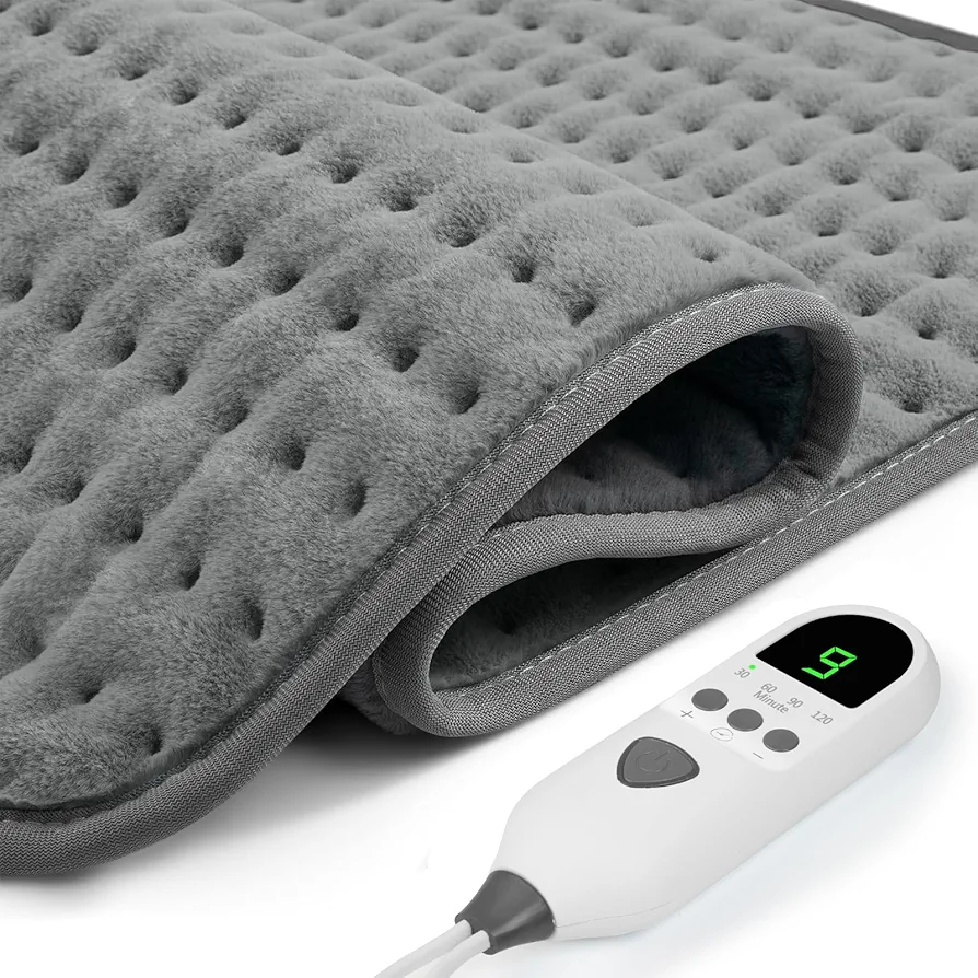 Heating Pad for Back Pain & Period Cramps Relief, 9 Heat Settings Electric Heating Pad for Knee, Neck & Shoulder, Auto Shut Off, Soft Machine Wash Fabric, Gifts for Mom, Women, Dad, 12'‘×24’, Gray