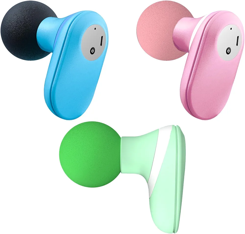 3Pc Mini Massage Gun, 6 Speeds Portable Handheld Massager Travel Massage Gun Percussion Deep Tissues Muscle Massager High-Intensity Vibration USB Rechargeable Small Massage Gun, Blue/Green/Pink