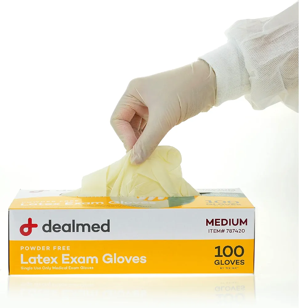 Dealmed Medical Exam Gloves – 100 Count, Cream Color, Medium Latex Exam Gloves, Disposable, Professional Grade Latex Gloves, Multi-Purpose Use Medical Gloves for a First Aid Kit and Medical Facilities
