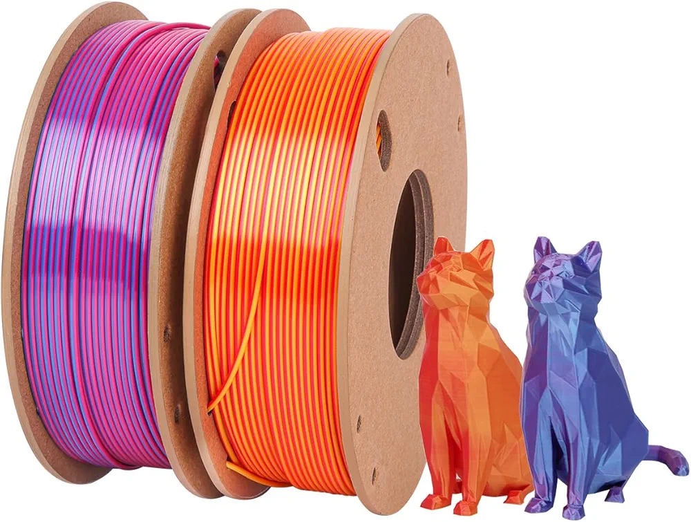 Dual Color 3D Printer Filament Bundle, PLA 1.75mm Silk Shiny 3D Printing Filament Multicolor,Dimensional Accuracy +/-0.03mm Fit Most FDM Printer 250gX2 Spools Filament for 3D Printer.