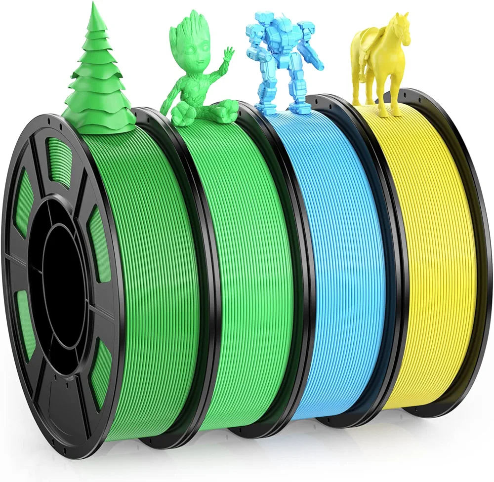 3D Printer Filament Bundle 250g X 4 Spools, PLA Filament 1.75mm 3D Printing Material, Four Bright Color PLA Filaments Kit for 3D Printer Green/Light-Green/Yellow/Sky Blue, Fit Most 3D Printers