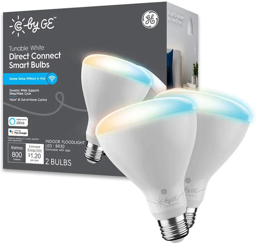 GE Lighting Tunable White Direct Connect Recessed LED Flood Light Bulbs with Bluetooth and Wi-Fi, 65W Replacement, BR30, Works With Alexa + Google Home without Hub, 2-Pack (Packaging May Vary)