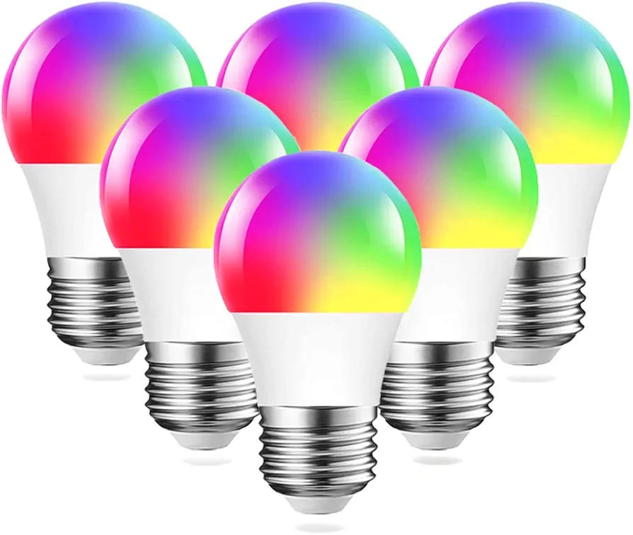 DOGAIN Smart Light Bulb A15 RGB Color Changing Light Bulb Compatible with Alexa Google Home, WiFi LED Dimmable E26 Smart Bulb 6W(40W Equivalent) 500LM (Only 2.4GHz) 6 Pack