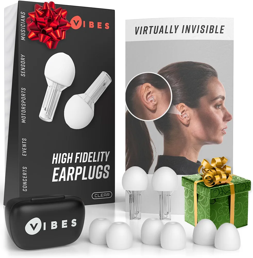 Vibes High Fidelity Concert Ear Plugs - Reusable Noise Reduction Earplugs for Loud Music, Musicians, Raves, Noise Sensitivity, Motorcycles, Airplanes, and Work - Clear