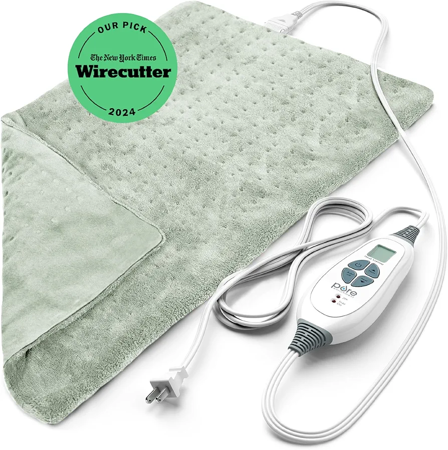 Pure Enrichment PureRelief XL Heating Pad - 12" x 24" Electric Heating Pad for Back Pain & Cramps, 6 Heat Settings, FSA/HSA Eligible, Soft Machine Wash Fabric, Auto-Off & Moist Heat (Zen Green)