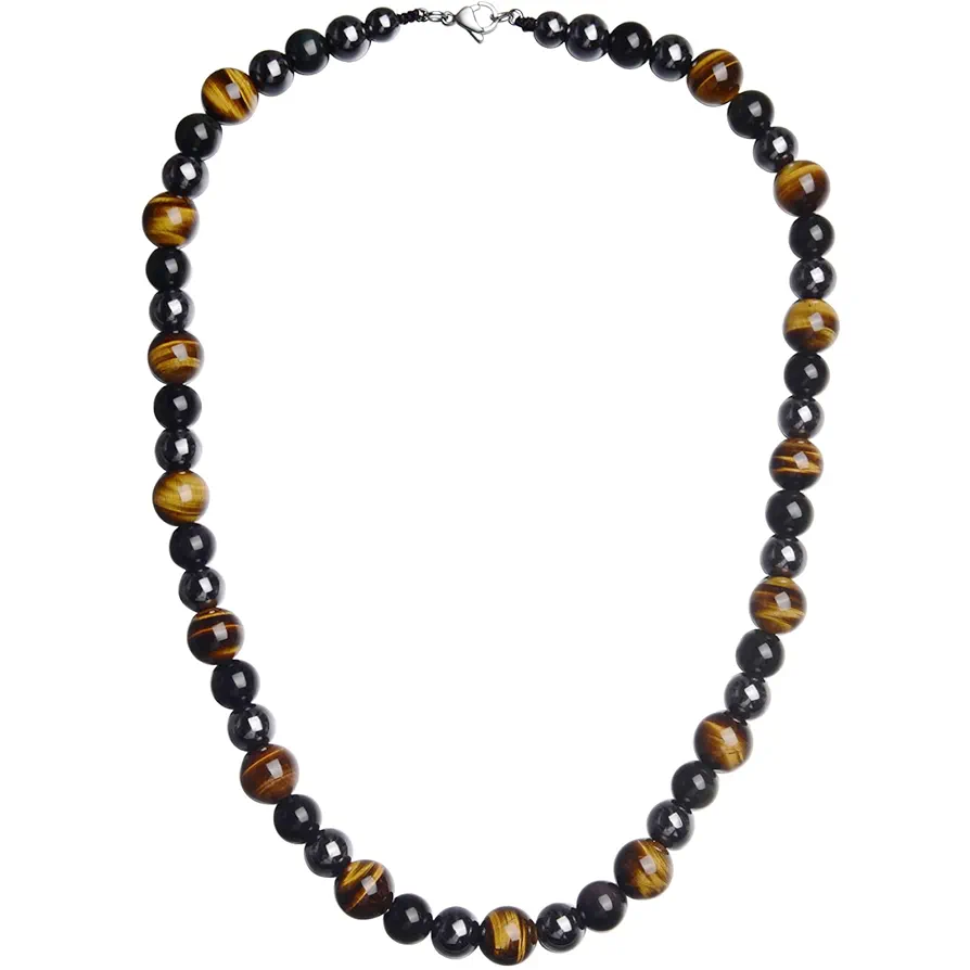 Healing Crystal Black Obsidian Tiger Eye and Hematite Beads Necklace Triple Protection Necklace Unique Ideas Men Necklace Christmas Gifts for Men for Stress Relief and Balance