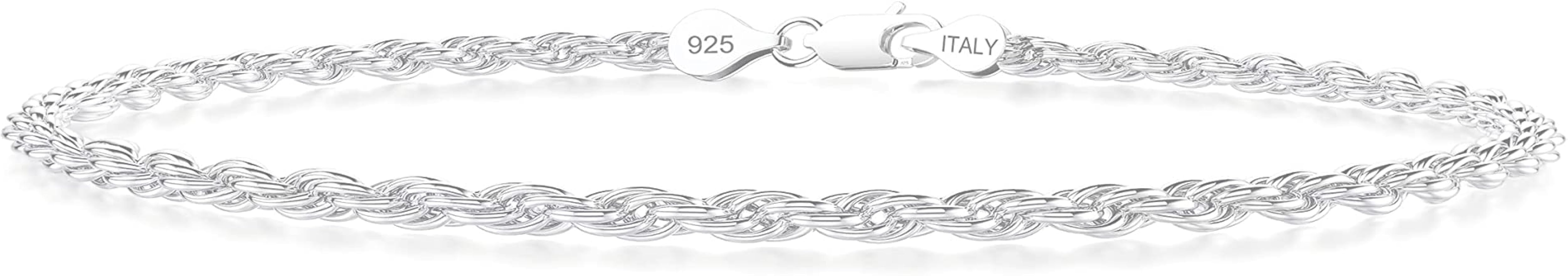 nometo 925 Sterling Silver Rope Chain Bracelet 3mm4mm5mm Gold/Silver Bracelet for Men Women Silver Bracelet 6.5-9 Inches