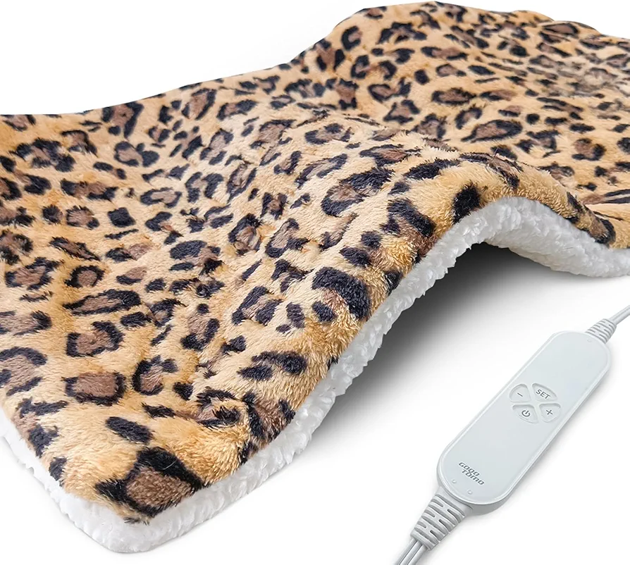 Full Weighted Electric Heating Pad for Back Pain & Period Cramps Relief, Heat Pad with 12 Heat Settings, Plush 2.3LB Hot Weighted Heated Pad (Leopard Print, 12''×24'' BZ Brown)