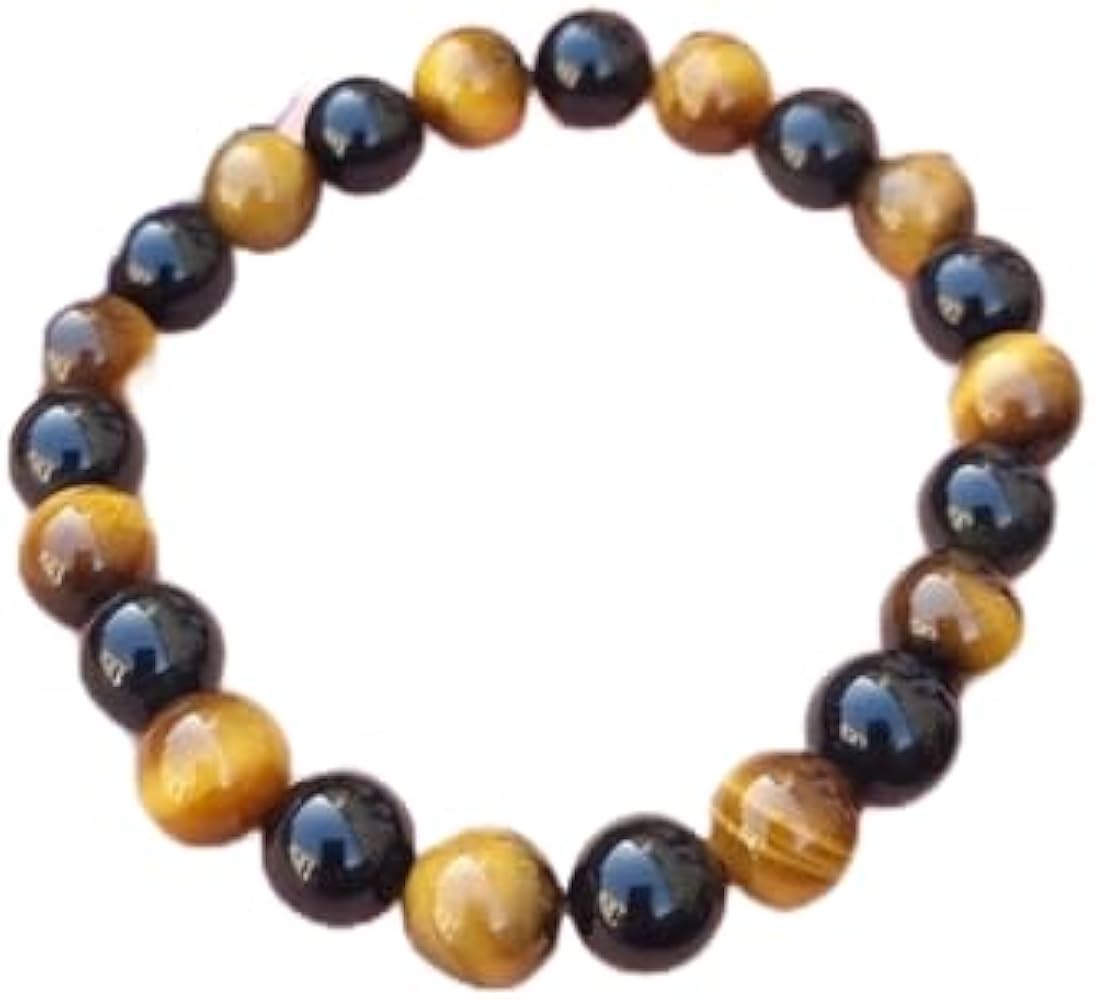Natural Black Obsidian & Tigers Eye 4mm rondelle smooth 7inch Semi-Precious Gemstones Beaded Bracelets for Men Women Healing Crystal Stretch Beaded Bracelet Unisex
