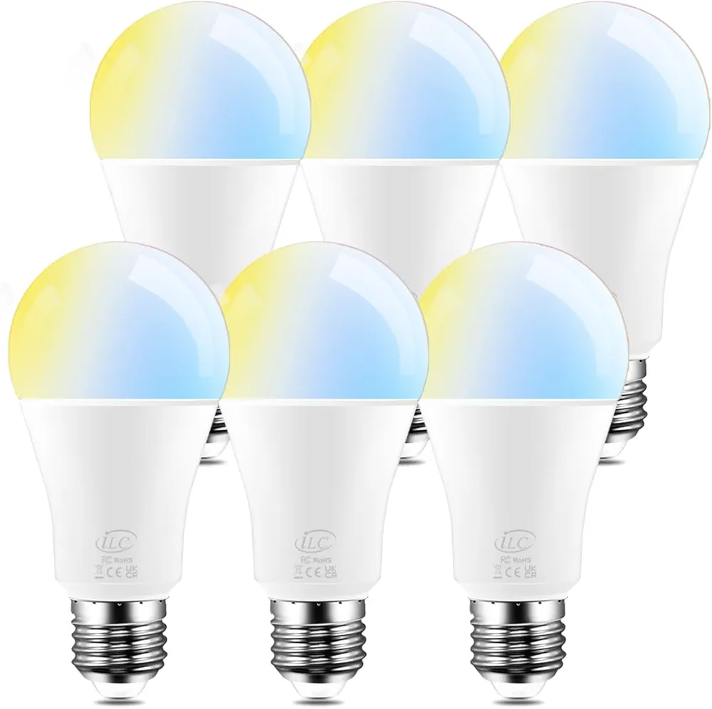 ILC Alexa Light Bulbs, 12W, Smart Light Bulb Work with Alexa Required Echo Device, 2700K-6000K Warm White to Daylight Turnable, A19 E26 No Hub Required (6 Packs)