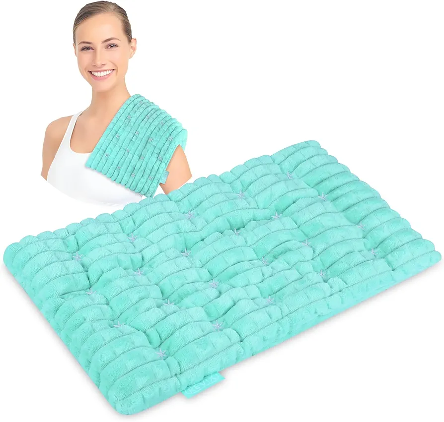 REVIX Microwavable Heating Pads, Moist Heat Pad Microwavable for Back Pain Relief, Flaxseeds Heating Pad Microwave Relieves Sore Muscles, Arthritis, Weighted Bean Bag Warm Compress, 8 * 14" Green