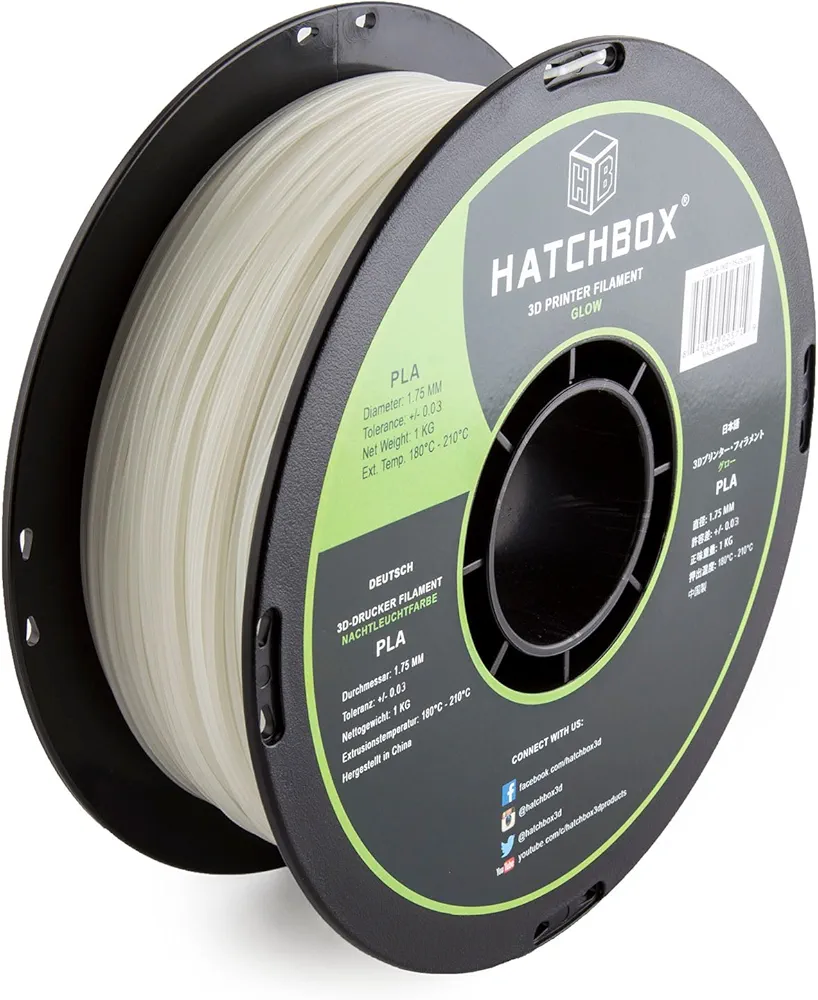 HATCHBOX PLA 3D Printer Filament, Dimensional Accuracy +/- 0.03 mm, 1 kg Spool, 1.75 mm, Glow in The Dark