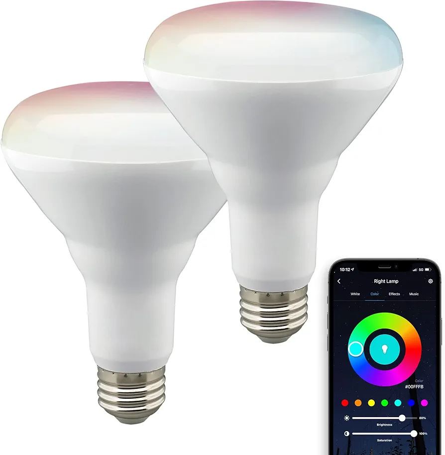 Satco S11256 Starfish BR30 WiFi Smart LED Light Bulb, Works with Siri, Alexa, Google Assistant, SmartThings, 9.5 Watt, 120 Volt, 800 Lumens, Color Changing & Tunable White, 2-Pack