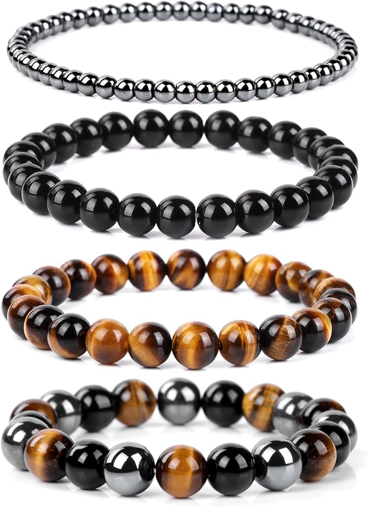 4pcs Beaded Bracelets for Women,Natural Healing Crystal Gemstones Bracelet,Anxiety Stress Relief Bracelet Handmade purple Jewelry Gifts for Women