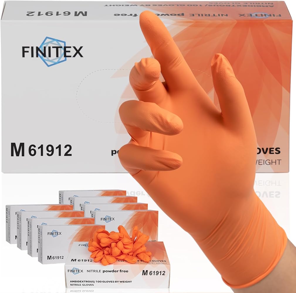 FINITEX Nitrile Disposable Latex-Free Gloves Orange - 3.5mil 1000PCS Powder-Free Gloves Cleaning Medical Exam Food Gloves