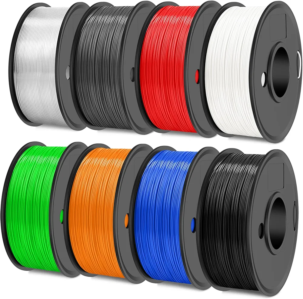 SUNLU TPU 3D Printer Filament 1.75mm, High Speed 95A TPU Filament Bundle, Flexible 3D Filament for Fast Printing, 250G Spool, 8 Rolls, 2KG in Total, Black+White+Grey+Red+Transparent+Blue+Green+Orange