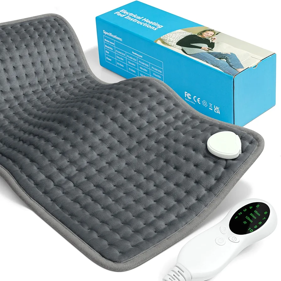 Heating Pad for Back, Electric Heating Pad for Period Cramps Neck Shoulder Pain Relief, 12" x 24" Therapy Moist Heat Pads, Soft Machine Wash Fabric, FSA HSA Eligible, Auto Shut Off (Dark Gray)
