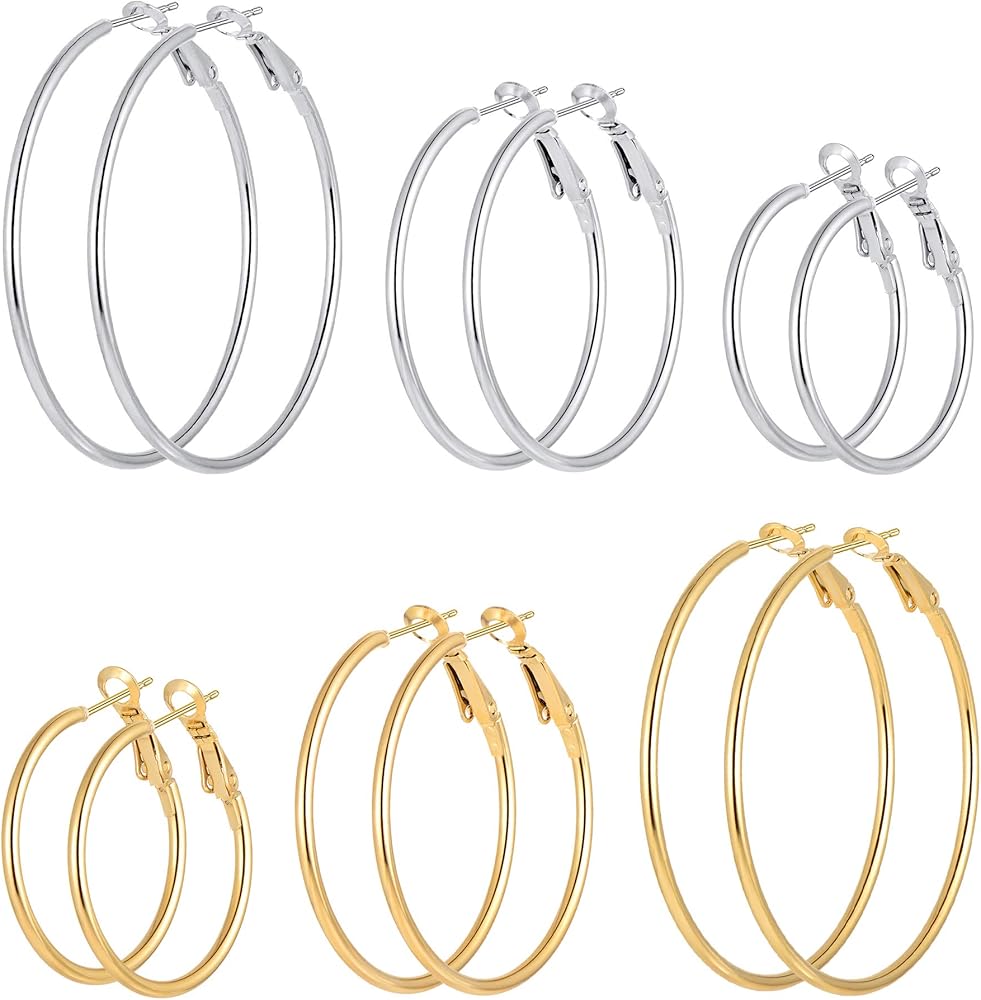 6/8 Pairs Stainless Steel gold silver Plated Hoop Earrings for Women, Hypoallergenic Hoops Huggie Earrings and Studs Earrings Cartilage Small CZ Earrings Ball Earrings Women's Earrings Loop Earrings Set