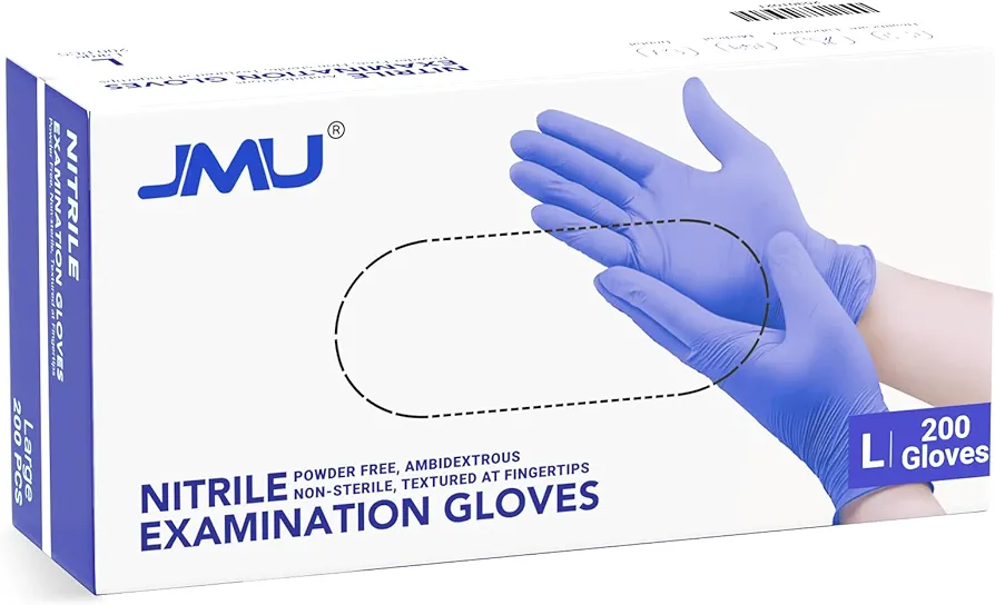 JMU 200 Pcs Nitrile Gloves Large, Disposable Nitrile Exam Gloves Latex Free Powder-Free, 3.5 Mil, Violet Blue