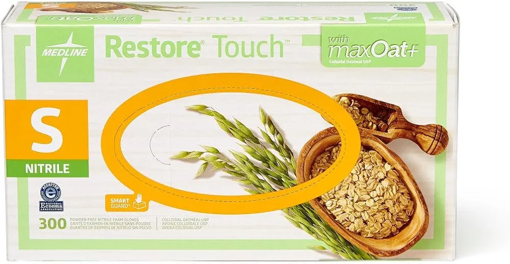 Medlin Restore Touch Powder-Free Nitrile Exam Glove with Oatmeal, Small, Case of 3000