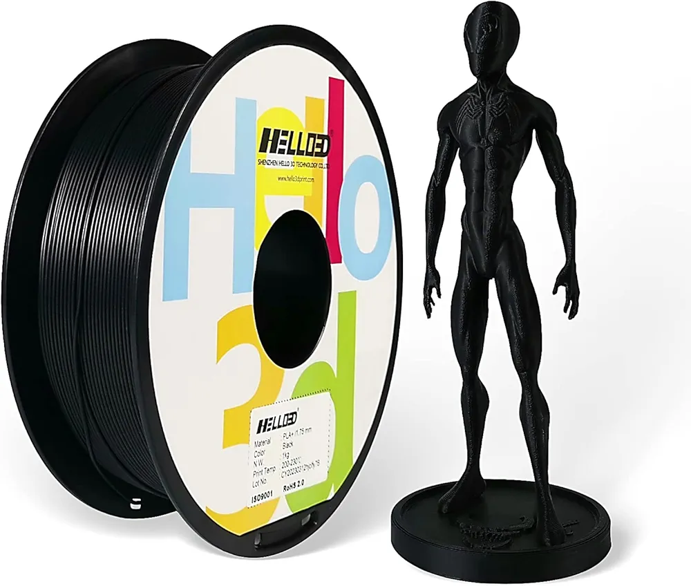 HELLO3D 3D Printer Filament,PLA Filament 1.75mm, Dimensional Accuracy +/-0.05mm, Fit Most FDM 3D Printing, Vacuum Packaging, 1 KG Spool (2.2 lbs), OEM (PLA Plus Black)