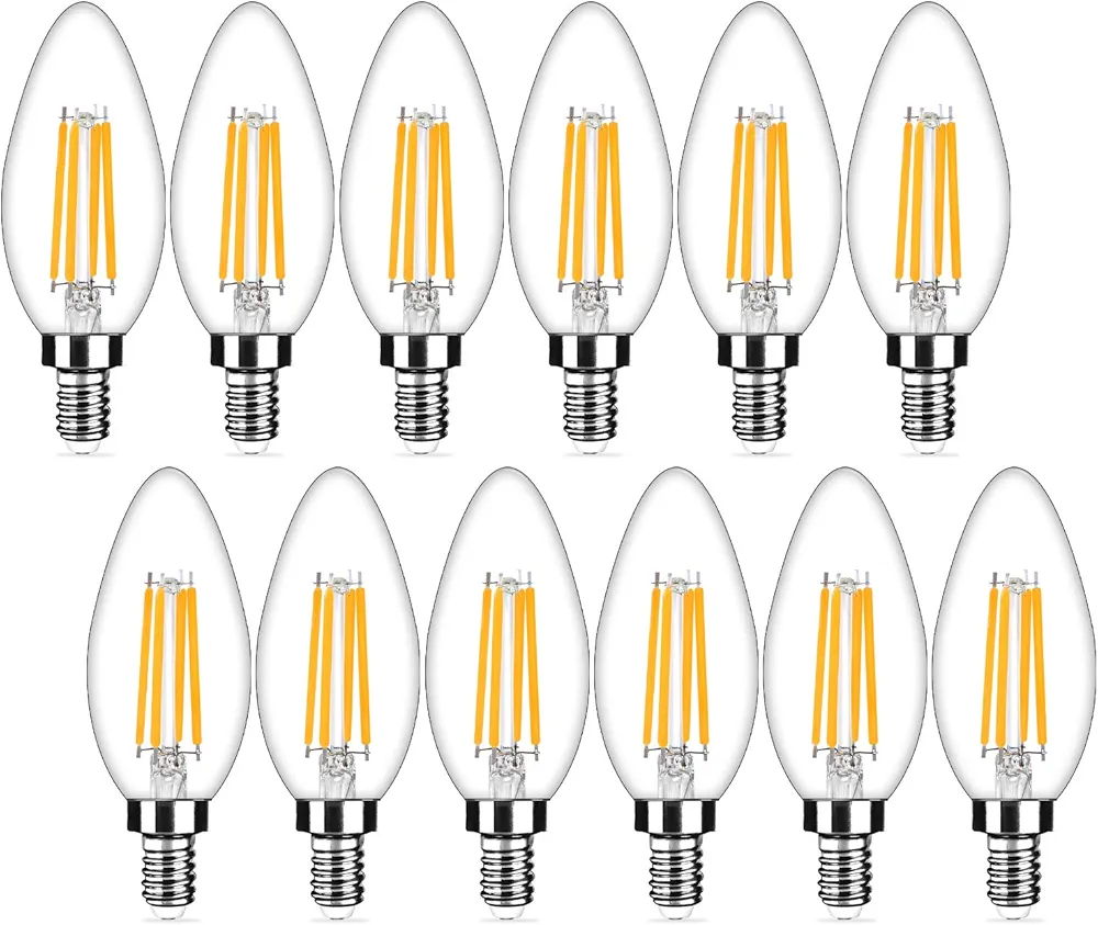 12-Pack Dimmable E12 LED Candelabra Bulbs 40Watt Equivalent, 2700K Warm White, 450Lumens, 4W B11 Vintage Chandelier Light Bulbs, LED Filament Clear Glass Candle Lamp for Ceiling Fan Home Decor1