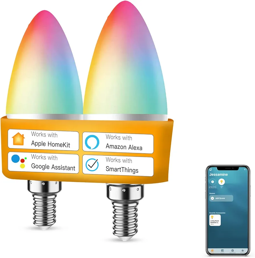 Smart Candelabra led e12 Bulbs Work with Apple HomeKit, Smart Light Bulbs Wi-Fi Dimmable Chandelier Light Bulbs 5W (40W Equivalent) 450LM Smart Bulbs Work with Alexa Google Home and SmartThings