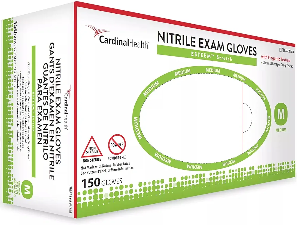 CARDINAL HEALTH™ Esteem Stretch Nitrile Exam Gloves Teal Blue, XS, 150EA/BX