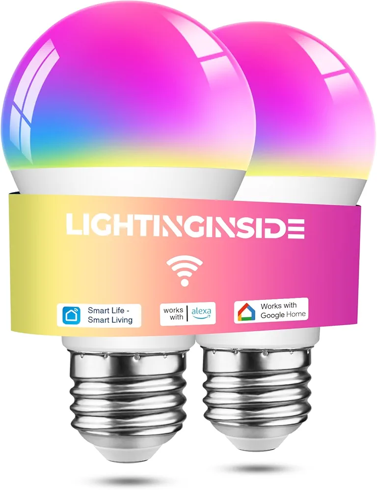 Smart Light Bulbs 60W Equivalent, 800LM 9W WiFi Smart Bulb Compatible with Alexa/Google Assistant, A19 E26 Smart Light Bulb No Hub Required, 2.4GHz WiFi Only, 2PCS
