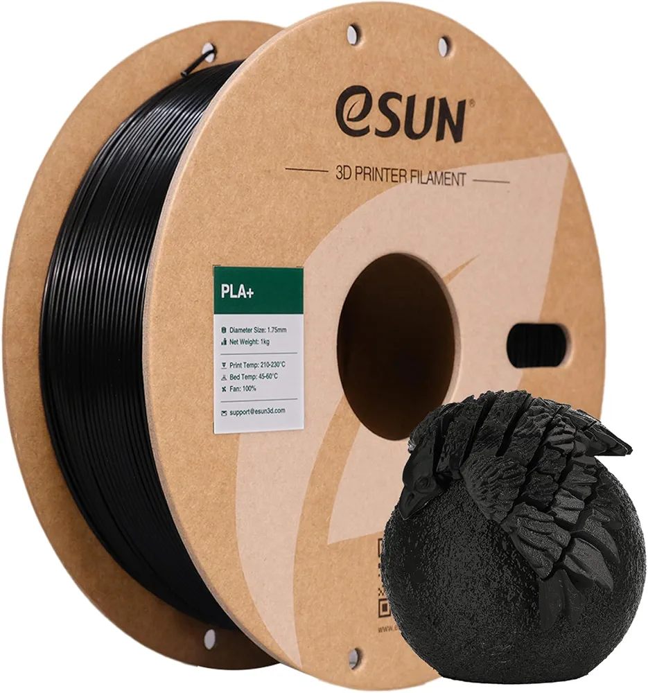 eSUN PLA+ Filament 1.75mm Black 1KG, 3D Printer Filament Dimensional Accuracy +/- 0.03mm, 1kg Cardboard Spool(2.2lbs) 3D Printing Filament, Fits for Most FDM 3D Printers