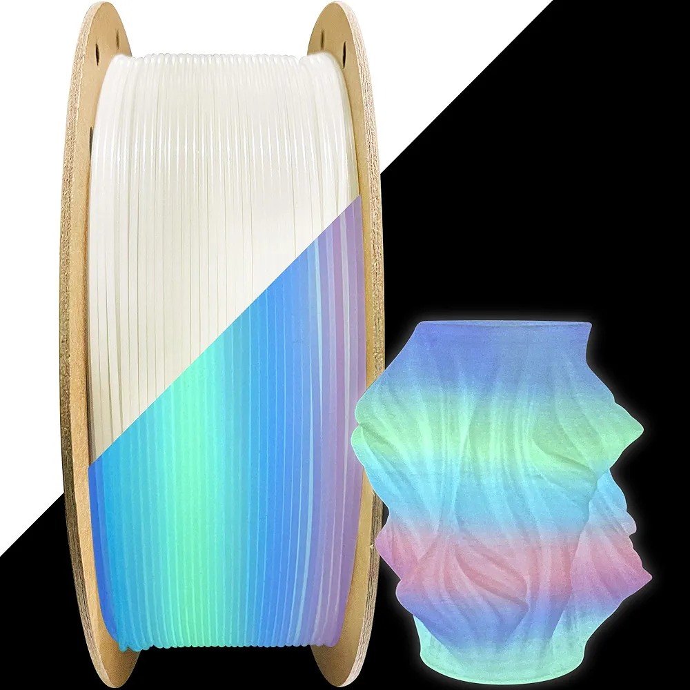 Glow in Dark Rainbow PLA 3D Filament, 1.75mm Strong Luminous Multi Colored 3D Printer PLA, Widely Fit for 3D Printer, 1KG 2.2lbs Glowing in Dark Fast Color Change Fluorescent Rainbow PLA