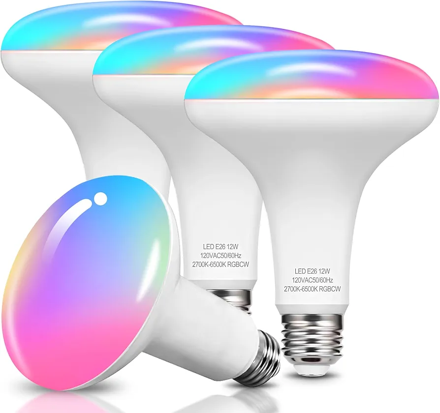 Smart Light Bulbs, Dimmable BR30 Color Changing Light Bulbs, E26 LED Flood Light 1300LM 13W (Equivalent 100W), Work with Alexa/Google Home/SmartThings, Music Sync Light Bulb 2.4G WiFi only