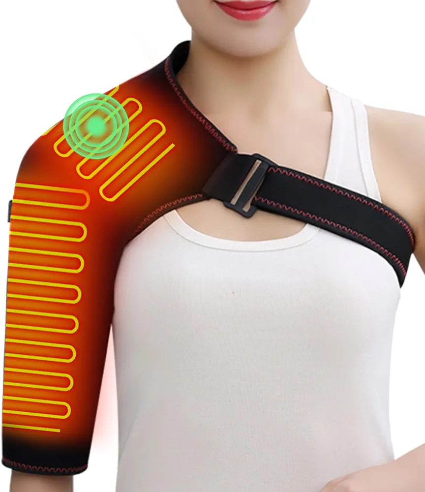 Heated Shoulder Brace with Massager Portable Electric Heating Pad for Shoulder Pain and Upper Arm Muscle Massage Heated Wrap for Shoulder Right