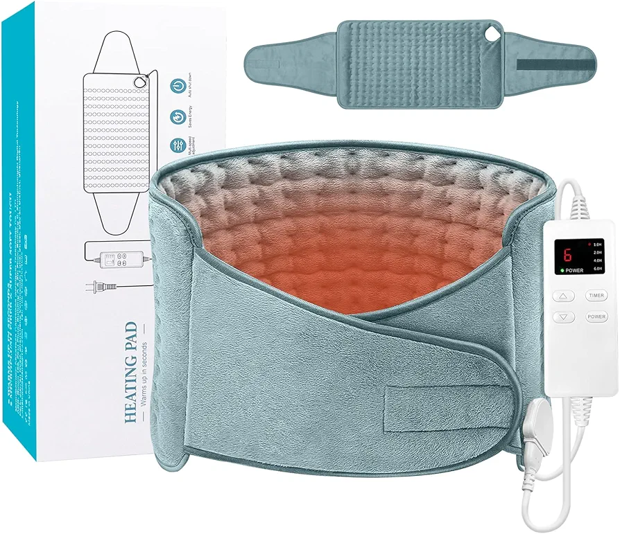 Heating Pad for Back Pain and Cramps Relief, Menstrual Heating Pad for Period Cramps with 4 Timer Auto Shut Off & 6 Heat Setting, Large Electric Heat Pad with Belt, Dry & Moist Therapy (12"x24"+20'')