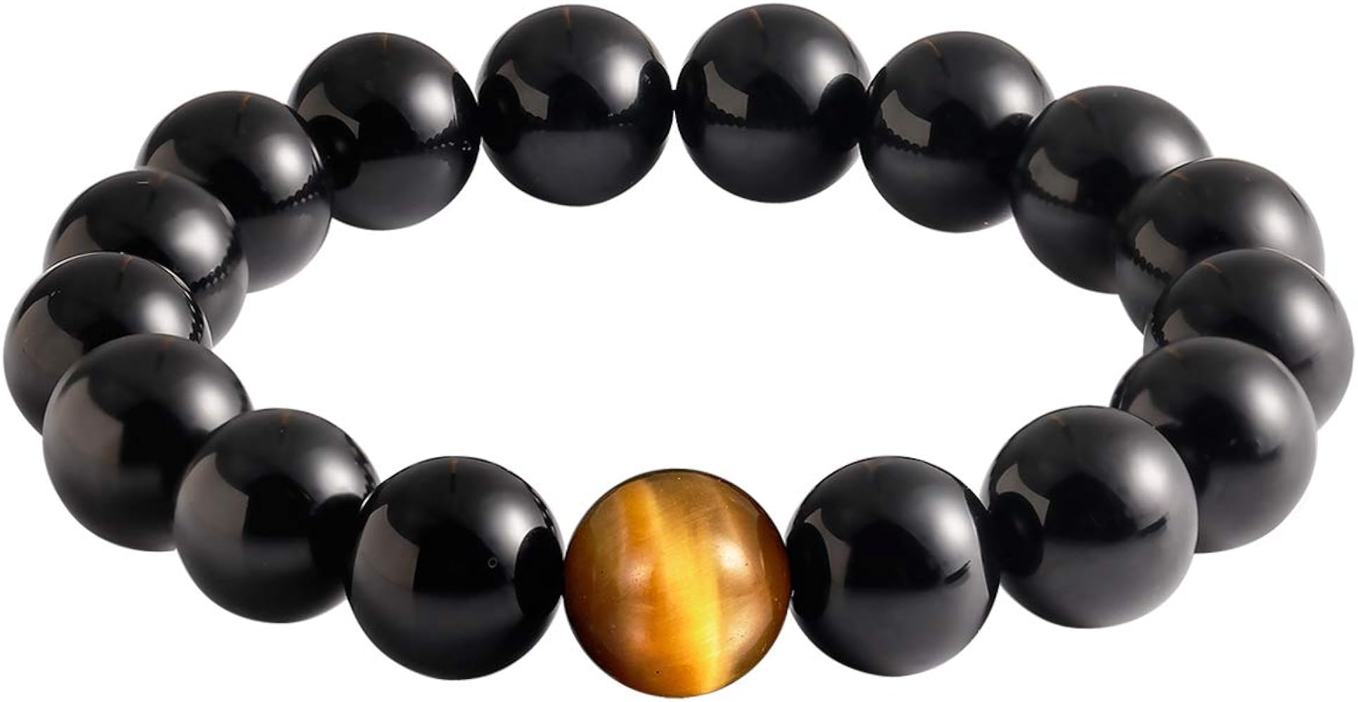 Jewever Black Obsidian with Tiger eye Womens Mens Bracelet Stretch Healing Crystal 12mm Beads Gemstone Unisex 7"