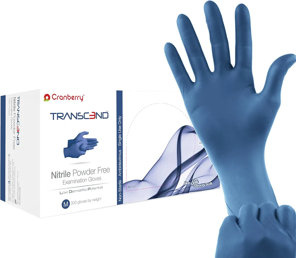 Cranberry Transcend Matte Blue Nitrile Exam Gloves, Pack of 300, Small, Fentanyl Resistant, Chemo Drug Tested, Low Dermatitis Potential, 2.5 Mil