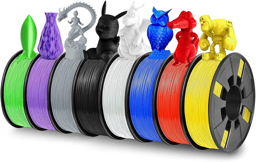 8 Pack PLA 3D Printer Filament, 1.75mm PLA 3D Printing Filament in Total 2KG, 8 Colors Dimensional Accuracy +/- 0.03 mm Widely Compatible for 3D Printing