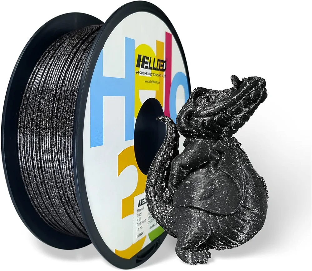 HELLO3D Black Glitter PLA Filament 1.75mm, 3D Printing Sparkly Shining PLA Filament 1KG/Spool, Starry Sky Flash Surface, Dimensional Accuracy +/- 0.05 mm, Compatible with Most FDM 3D Printers/Pens