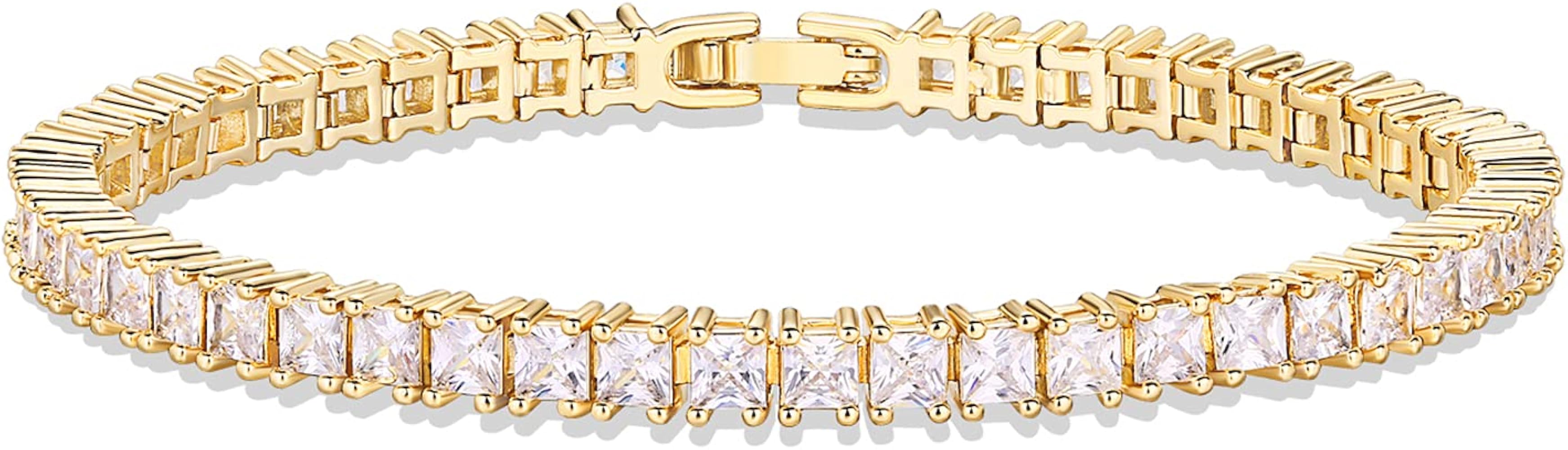 PAVOI 14K Gold Plated Cubic Zirconia Classic Tennis Bracelet | Gold Bracelets for Women | 4mm CZ, Size 6.5-7.5 Inch