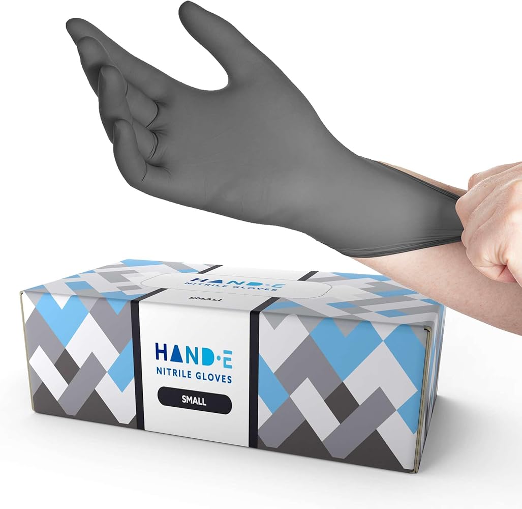 Hand-E Touch Disposable Grey Nitrile Gloves 100 Count, Latex Free Medical Gloves