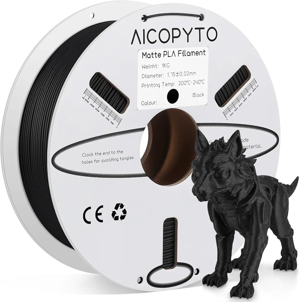 Matte PLA Filament 1.75mm, 3D Printer Filament PLA Matte 1kg Spool (2.2lbs) Dimensional Accuracy Probability +/- 0.02mm Fits for Most FDM 3D Printers - Matte Black PLA